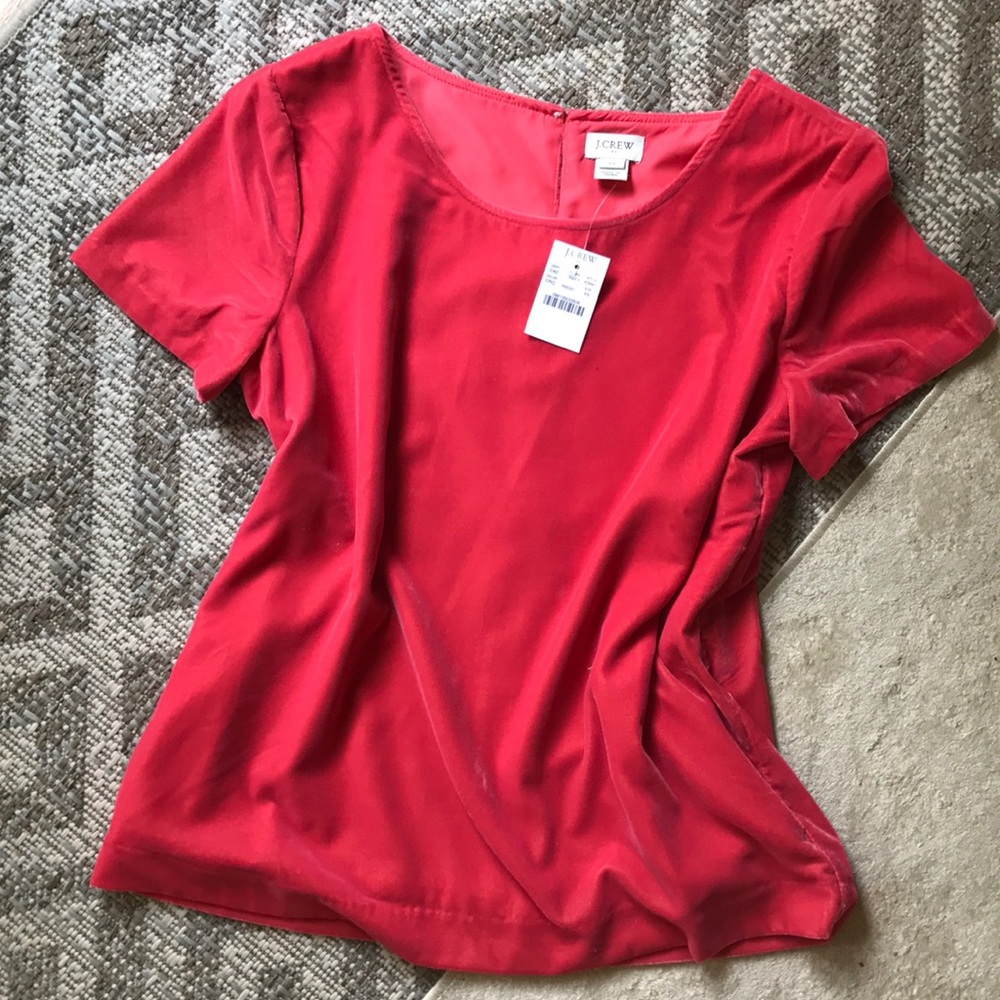 J Crew luxe red velvet holiday top tee XS 0 2 4